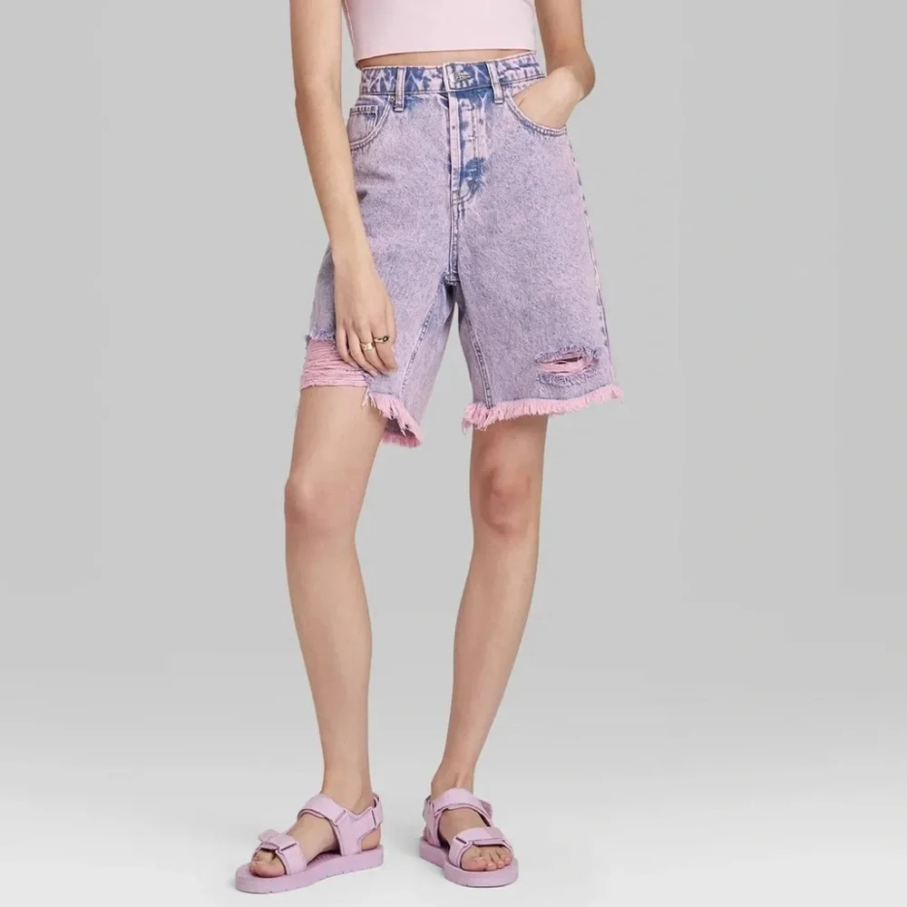 🆕 Wild Fable Women’s 16 Pink-Wash High-Rise Distressed Jean Shorts